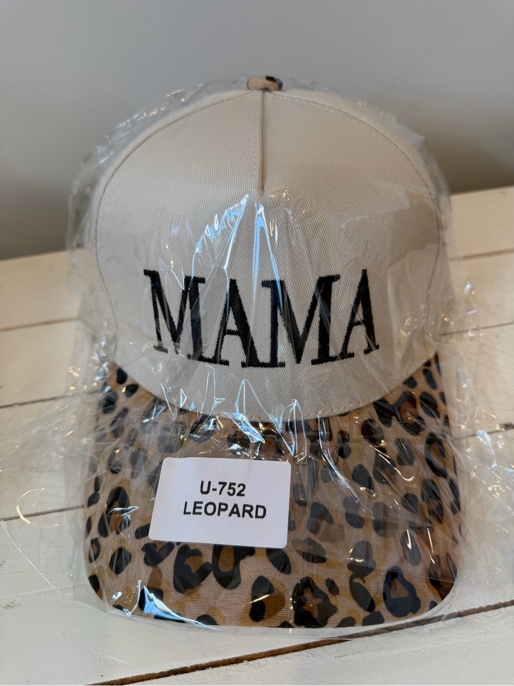 MAMA hat with Leopard Print Brim - Cream